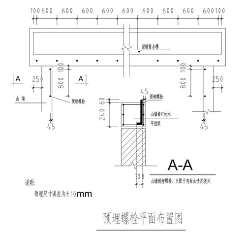 拱形屋頂預埋件螺栓安裝圖